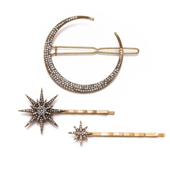 Accessories - 3Pcs Women Vintage Rhinestone Moon Star Hairpins